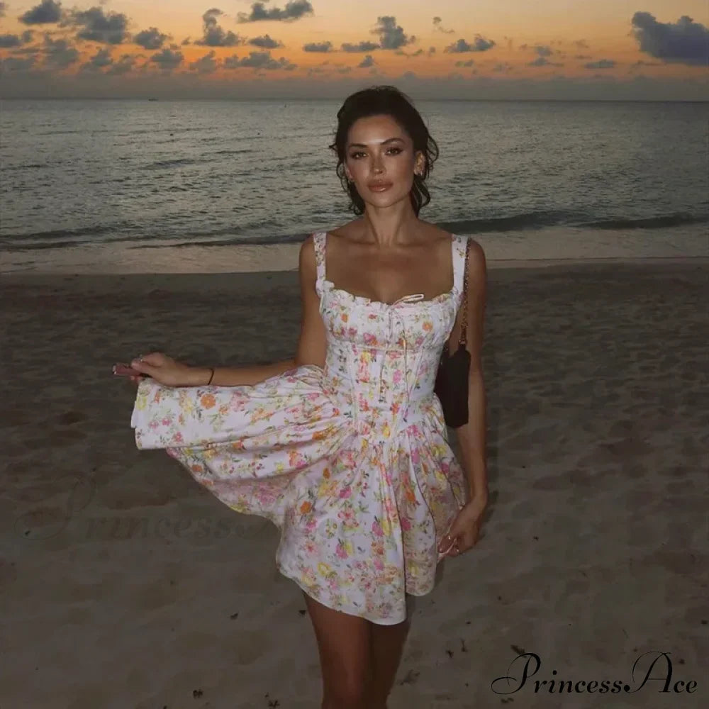 Printed Square Neck Corset Mini Dress