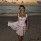 Printed Square Neck Corset Mini Dress