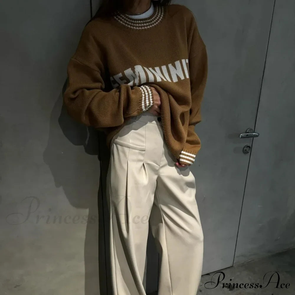 Printed Striped Cozy Stylish Loose Round Neck Comfortable Trendy Autumn Sweater