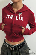 Printed Zip-Up Cropped Hoodie