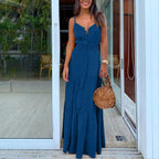 DressBetty - Elegant V Neck Tunic Ruffles Maxi Dress