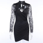 Shine Tonight Lace Long Sleeve Ruched Mini Dress