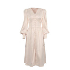 Athenian Lantern Sleeve Satin Midi Dress