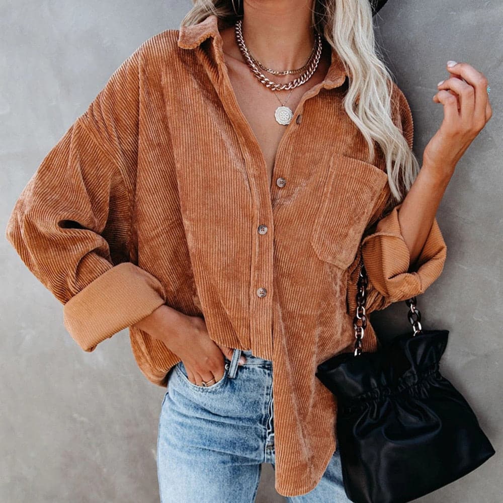 Corduroy Shirts Women Tops Solid Blouses