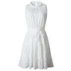 DressBetty - Sleeveless Sweet Pleated Pure Color Sashes Dress