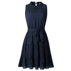 DressBetty - Sleeveless Sweet Pleated Pure Color Sashes Dress