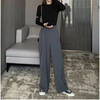 DressBetty - Retro Solid Color Wild Straight Wide Leg Pants