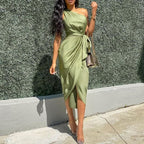 DressBetty - Women's Sexy Off Shoulder Slanted Shoulder Dress