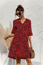 DressBetty - Floral Stitching V-neck Flared Sleeves Dress