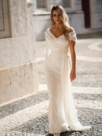 DressBetty - White One Sleeve Off Shoulder Party Dress