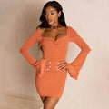 Flare Sleeve Bodycon V Neck Bandage Dress