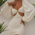 Flare Sleeve Bodycon V Neck Bandage Dress