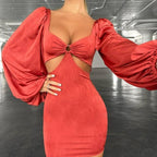 Flare Sleeve Bodycon V Neck Bandage Dress