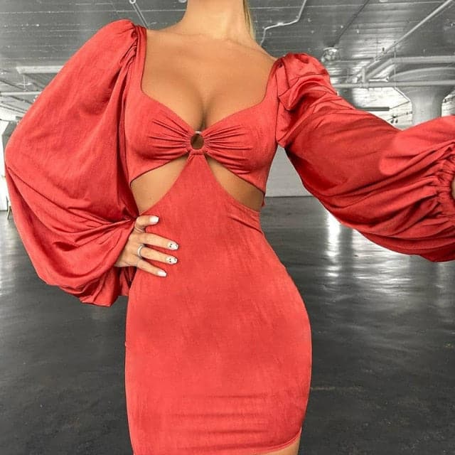 Flare Sleeve Bodycon V Neck Bandage Dress