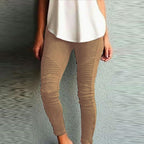 DressBetty - Women Fashion Solid Color Elastic Waistband Slim Skinny Pencil Pant Trouser Leggings Stacked Pants For Women Skinny Pencil Pant