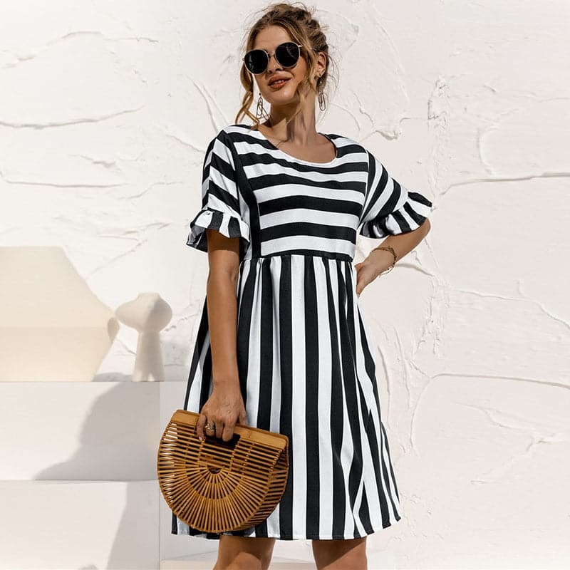 DressBetty - Cute Loose Striped Print Ruffles Sleeves Dresses