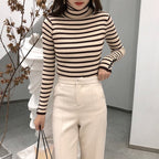 HighCollar Striped Knit Bottom Sweater