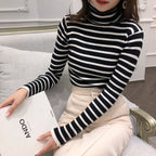 HighCollar Striped Knit Bottom Sweater