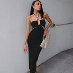 DressBetty - Women Halter Cut Out Backless Corset Midi Dress High Waist Split Slim Dresses Autumn Party Club Kawaii Elegant Robe