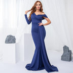 DressBetty - White One Sleeve Off Shoulder Party Dress
