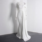 DressBetty - White One Sleeve Off Shoulder Party Dress