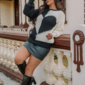 Elegant O Neck Love Print Patchwork Knitted Sweater