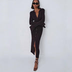 Knitted V Neck Dress Sweater