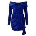 DressBetty - Velvet New Year Party Dress High Waist Draped Sexy Bodycon Dress Pure Color Off Shoulder Mini Dress