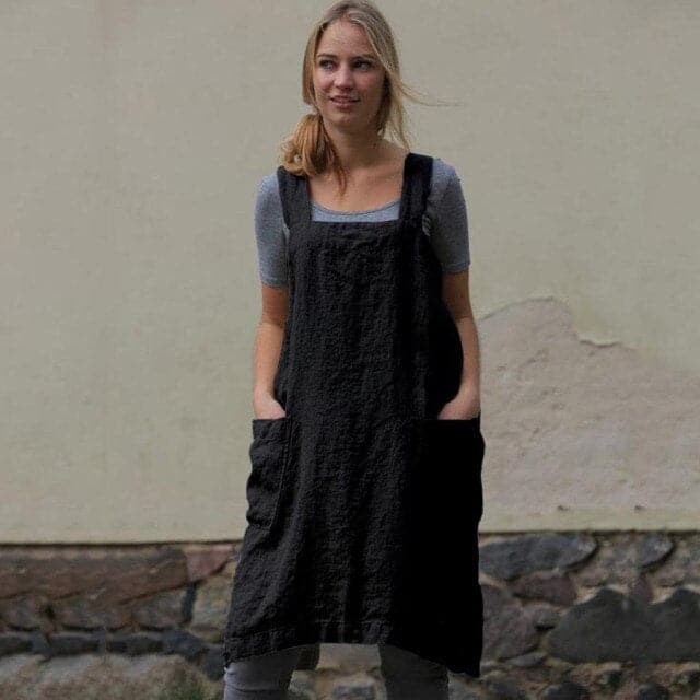 Female Square Cross Apron Dresses Women Cotton Linen Pinafore Dresses