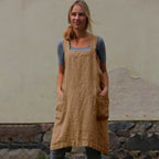 Female Square Cross Apron Dresses Women Cotton Linen Pinafore Dresses