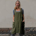 Female Square Cross Apron Dresses Women Cotton Linen Pinafore Dresses
