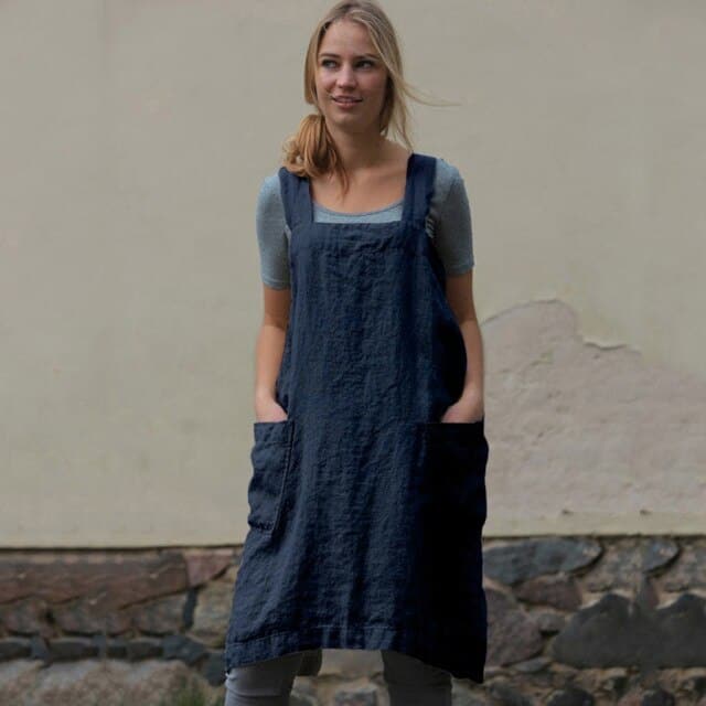 Female Square Cross Apron Dresses Women Cotton Linen Pinafore Dresses