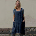 Female Square Cross Apron Dresses Women Cotton Linen Pinafore Dresses