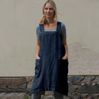 Female Square Cross Apron Dresses Women Cotton Linen Pinafore Dresses