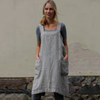 Female Square Cross Apron Dresses Women Cotton Linen Pinafore Dresses