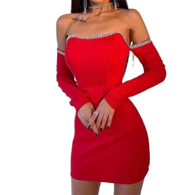 Corset Party Women Long Sleeve Diamond Mini Dress