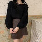 Knitted Sweaters Woman Colorblock Pull Femme Long Sleeve Crop Top Sweater Women Winter Clothes Korean Fashion