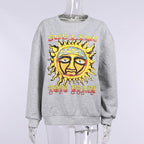 DressBetty - Oversized Hoodies Women Sun Printed Thin Vintage Pullovers O Neck Casual Y2K Streetwear Autumn Outfits Fashion Sweatshirt