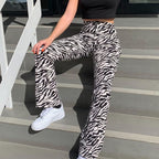 Fashionable Women Painted Pattern Jeans Women Pocket High Waist Casual Straight Leg Pants Personalized Women Pants
