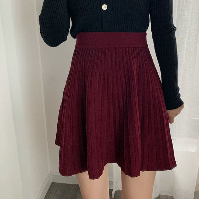 Knitted Women Autumn and Winter High Waist Pleated Skirt A Line Skirt Short Skirt