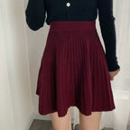 Knitted Women Autumn and Winter High Waist Pleated Skirt A Line Skirt Short Skirt