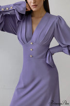 Puff Sleeve V Neck Vintage Slim Maxi Dress