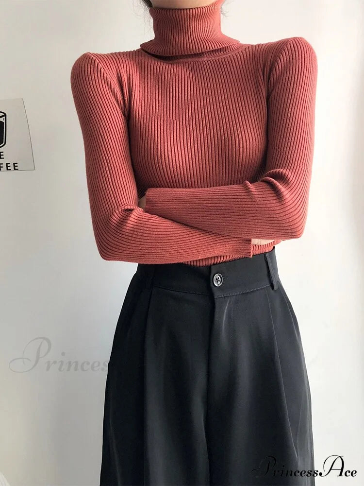 Pullover Turtleneck Solid Color Top