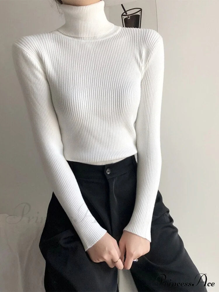 Pullover Turtleneck Solid Color Top