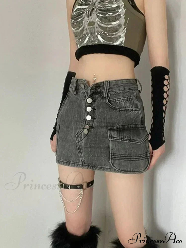 Punk Aesthetic Cyber Retro X-ray Skeleton Print Sleeveless Vest ArmyGreen Crop Designer Clothes Women Summer Emo Tank top