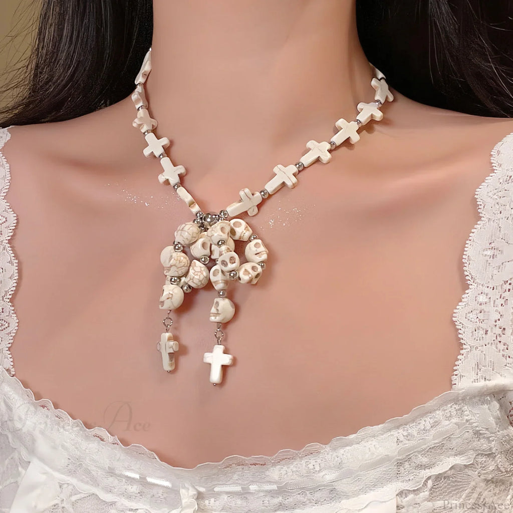 Punk Bow Skull Beaded Cross Star Pendant Necklace