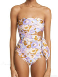 Purple Yellow Flower Print Wrap Bodice One Piece