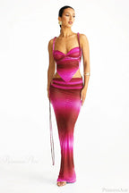 Push Up Backless Gradient Three Piece Swimsuit