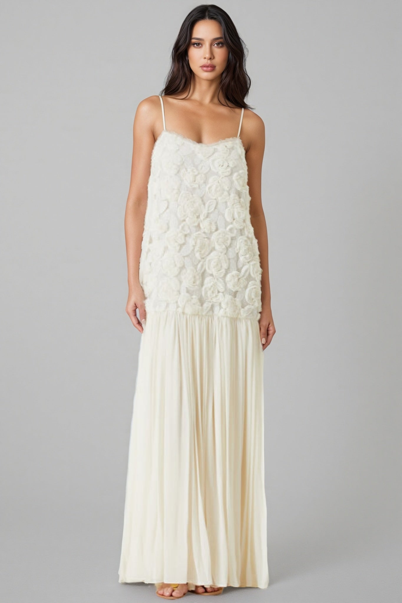 Pietro Three-Dimensional Rose Chiffon Maxi Dress