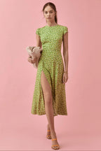 Krystel Statement Printed Round Neck Midi Summer Dress with Slit Occasion Edit